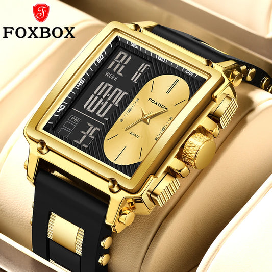 Foxbox Square Digital Watch Men Waterproof Men's Quartz Wristwatch Chronograph Watch