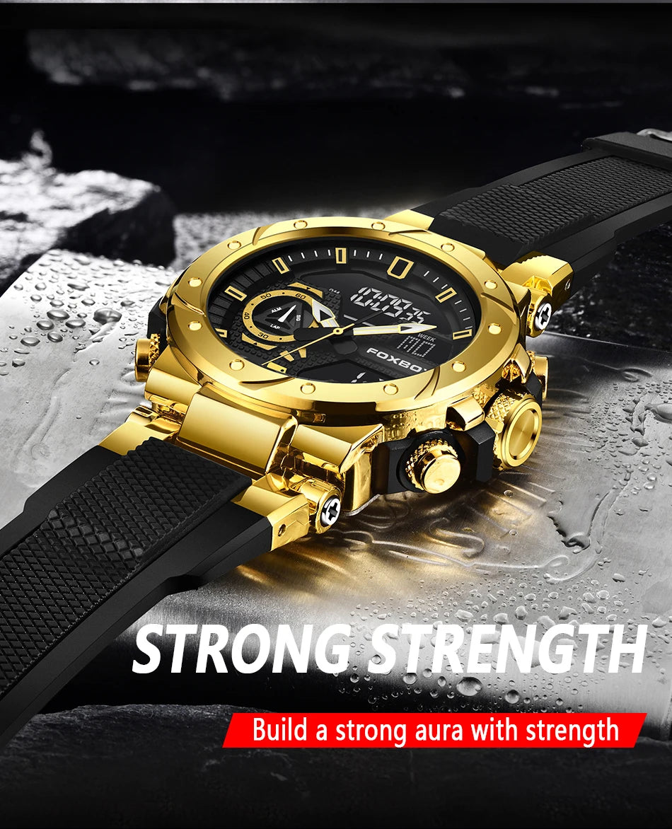 FOXBOX Luxury Military Watches for Men Casual Waterproof Sport Quartz Watch Digital Fashion Dual Display Watch Men Montre Homme