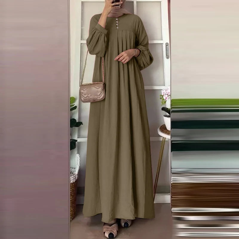 Abaya, Long Dress, Maxi for Muslim Women ZANZEA Vintage Autumn Sundress Fashion Long Lantern Sleeve Solid Maxi Dress Robe