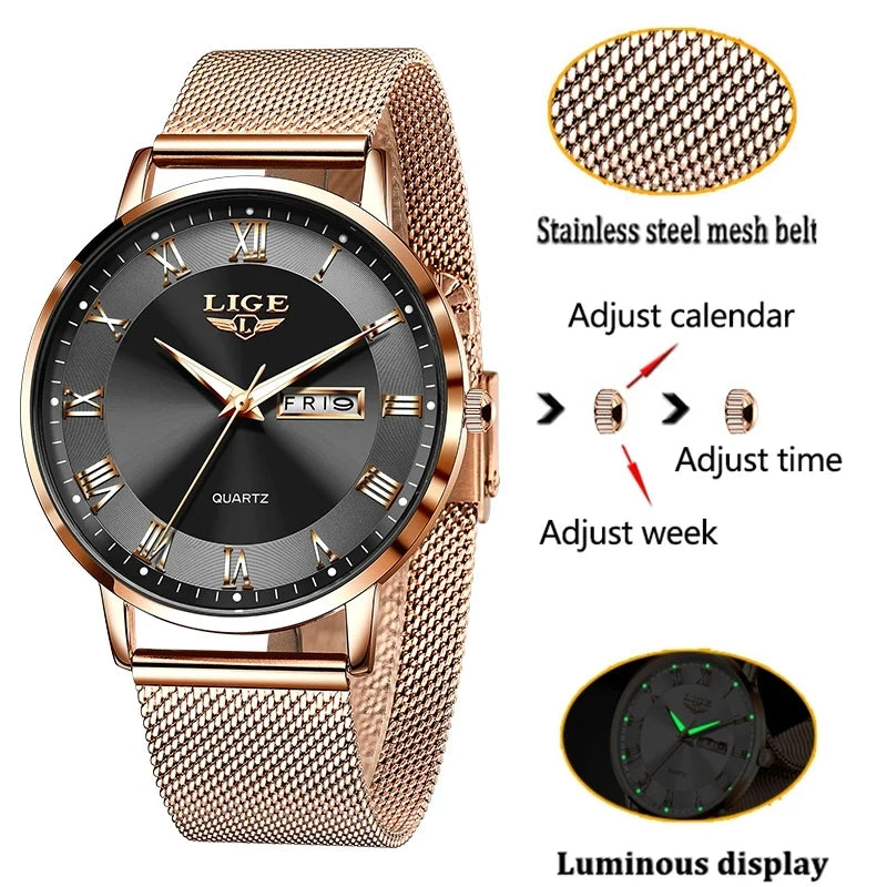 LIGE 2024 New Watch Women Luxury Watches Ladies Creative Steel Women's Bracelet Watches Female Waterproof Clock Relogio Feminino