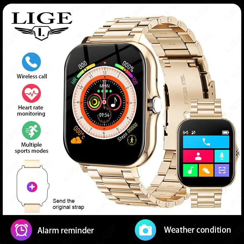 LIGE Women Smart Watch Men Full Touch Screen Heart Rate Fitness Tracker Ladies Watch Bluetooth Call Smart Clock For Android IOS