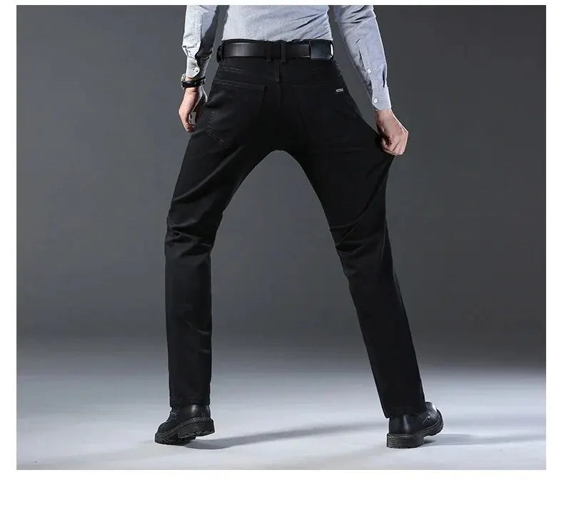 Men's Jeans Casual Straight Stretch Fashion Classic Blue Black Work Denim Trousers Male Brand Clothing