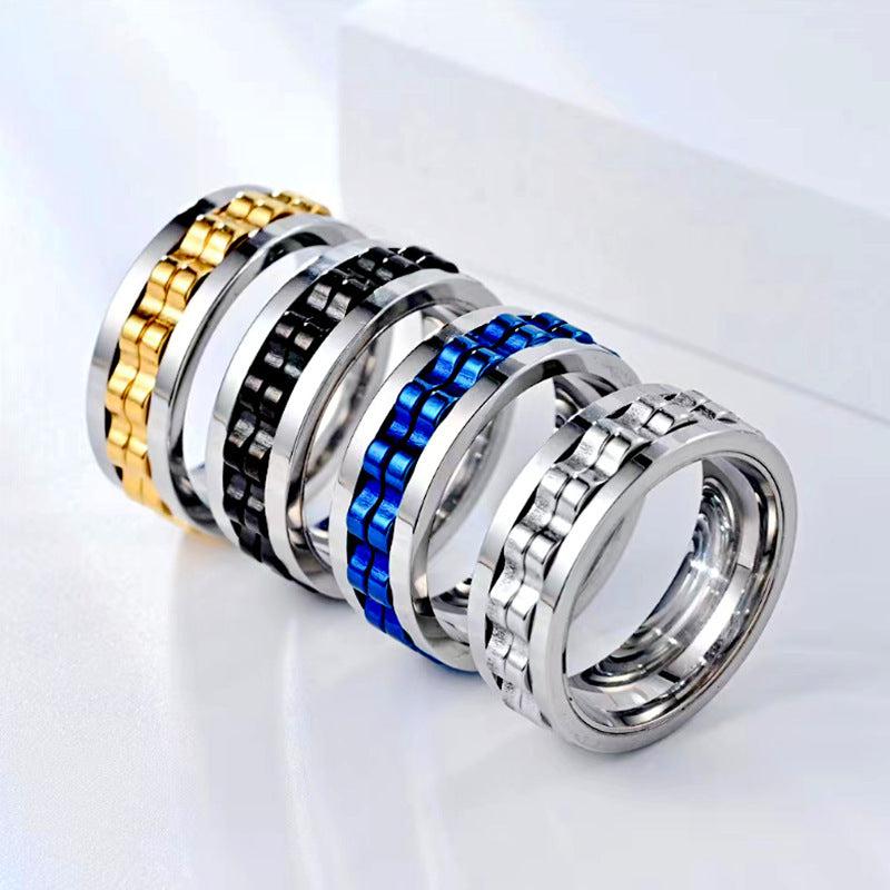 Ring For Men Titanium Spinner Square Texture Stainless Steel Gear Rotating Anxiety Fidget Rings